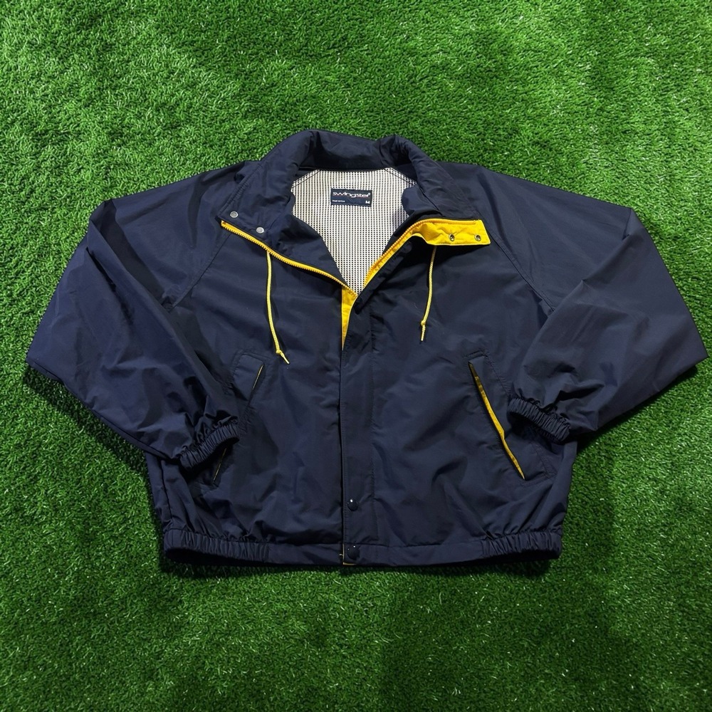 Vtg Swingster Navy Blue Yellow Trim Nylon Windbreaker Jacket Mesh Lined Medium